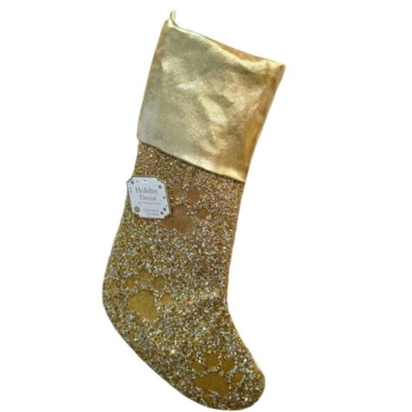 Pet Bling Glittery Christmas Stocking Gold Cream Jeweled Holiday Time  Animal - Picture 1 of 7